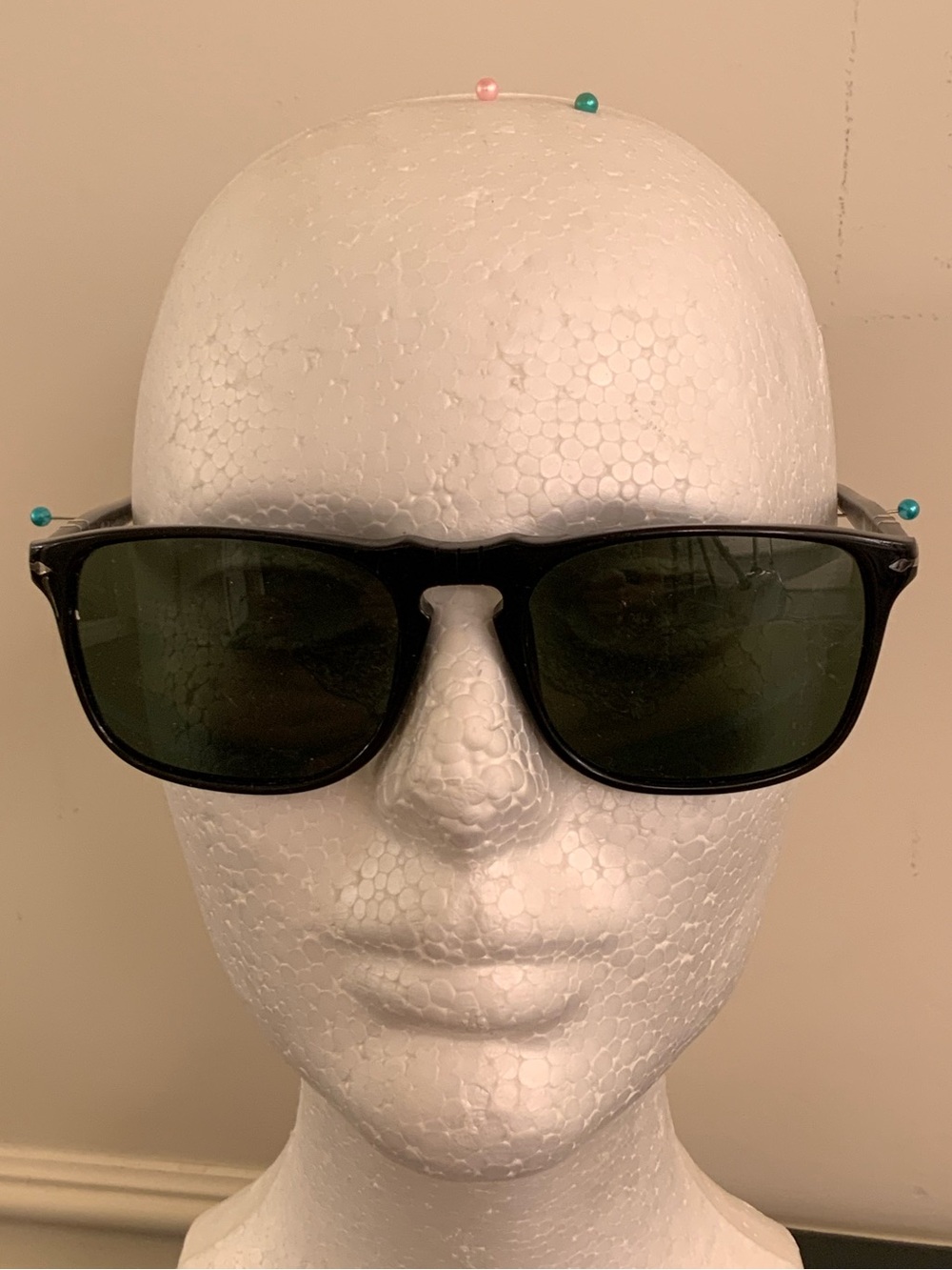 Persol Black Frame Sunglasses with Dark Green Lenses